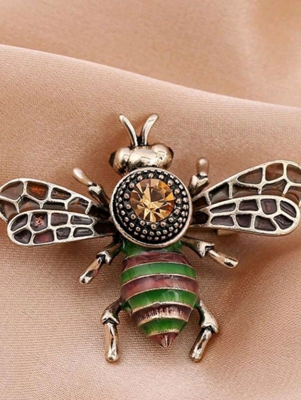 Rhinestone Bee Brooch Pin in Green and Gold - Women Jewelry